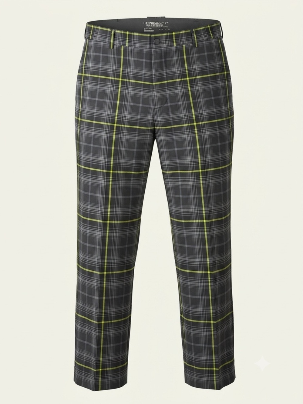 Nike Golf Pants Mens 38 Plaid Grey Neon Volt Yellow Dri-FIT Hemmed 38x28 509741